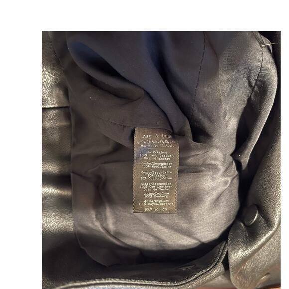 Rag & Bone Women's 0 Black Navy Lamb Leather Biker Snap Jacket EUC - Picture 4 of 4